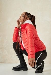 MISSGUIDED red lightweight ribbed puffer jacket ~ bright padded jackets