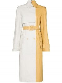 Remain Pirello white and yellow sheepskin trench coat | colour block coats