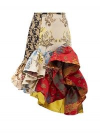 MARQUES’ALMEIDA Ruffled patchwork-jacquard upcycled-satin skirt / flamenco style floral skirts / extreme ruffles / mixed prints