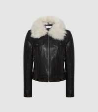 REISS SHELLIE LEATHER JACKET WITH SHEARING COLLAR BLACK ~ casual luxe jackets