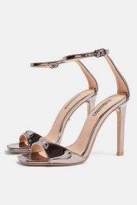 TOPSHOP SILVY Pewter Skinny Two Part Heel Sandals ~ shiny ankle strap party heels