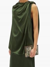 MARINA MOSCONE Twist-shoulder satin cape ~ green evening capes ~ occasion fashion