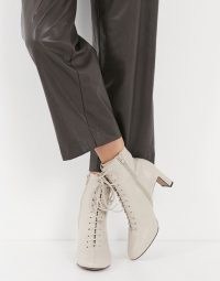 Whistles Dahlia lace up leather boots in stone ~ side zip booties