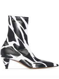 Alexandre Vauthier Veruschka 45mm giraffe print ankle booties in black and white ~ monochrome point toe boots