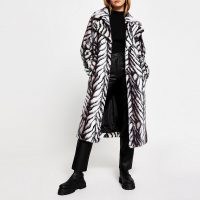 RIVER ISLAND White long line faux fur zebra print coat / glamorous winter coats / glamour / monochrome animal prints