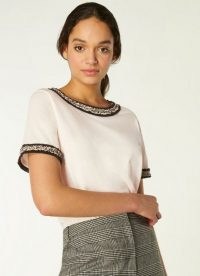 L.K. BENNETT ADALYN CREAM COTTON TWEED TRIM T-SHIRT ~ wardrobe essentials