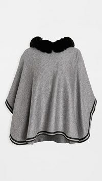 Adrienne Landau Hooded Cape in light grey ~ capes with faux fur trim hoods