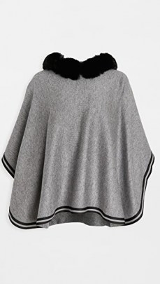 Adrienne Landau Hooded Cape in light grey ~ capes with faux fur trim hoods