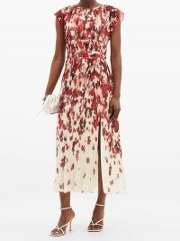 ALTUZARRA Angi ikat floral-print ruched georgette dress ~ feminine event dresses