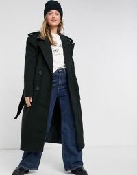 ASOS DESIGN luxe belted coat in black ~ military style coats