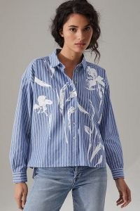 Maeve Alaina Embroidered Swing Buttondown / blue floral shirts