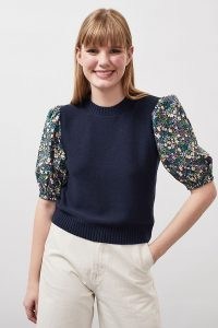 ANTHROPOLOGIE Puffed Sleeve Poplin Jumper / floral sleeved jumpers