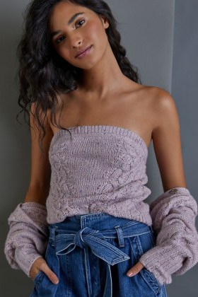 Maeve Hera Knitted Bandeau Top | lilac strapless tops