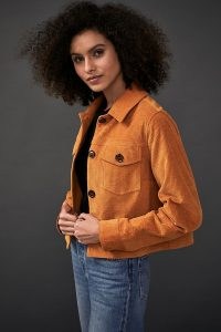 ANTHROPOLOGIE Cropped Corduroy Trucker Jacket Orange