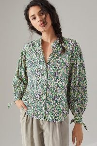 Maeve Paisley Shirt Green Motif – floral print tie cuff shirts