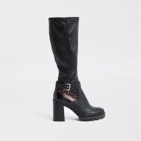 RIVER ISLAND Black buckle detail heel boots