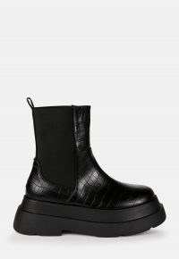 MISSGUIDED black faux leather croc double sole ankle boots ~ chunky crocodile effect footwear