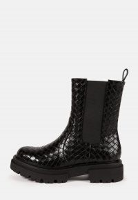 MISSGUIDED black faux leather woven ankle boots