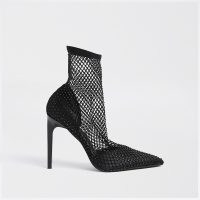 RIVER ISLAND Black mesh embellished ankle boots ~ fishnet stiletto heel boot ~ point toe