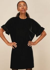 WHISTLES VELVET FRILL SLEEVE DRESS ~ LBD