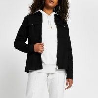 RIVER ISLAND Black zip front regular fit shacket ~ zipped shackets