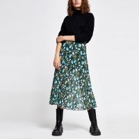 RIVER ISLAND Blue floral printed midi skirt