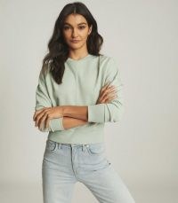 REISS BRIDGETTE LOUNGEWEAR SWEATSHIRT WITH SEAM DETAIL SAGE ~ green sweatshirts