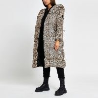 RIVER ISLAND Brown leopard print puffer coat / padded animal print coats