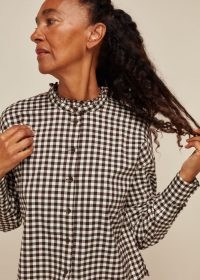 WHISTLES GINGHAM BLOUSE BROWN / MULTI ~ frill neck blouses