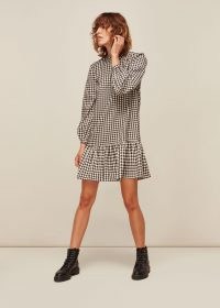 WHISTLES GINGHAM DRESS BROWN / MULTI ~ checked frill hem dresses