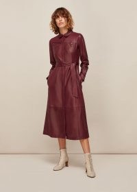 WHISTLES LEATHER SHIRT DRESS BURGUNDY ~ deep red tie waist dresses