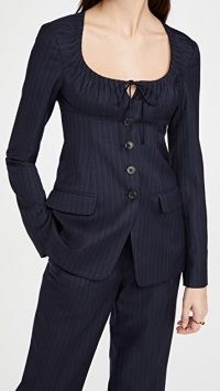 By any Other Name Scoop Neck Tailored Blazer in Navy Stripe ~ fitted bust blazers