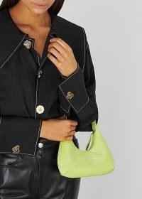 BY FAR Baby Amber crocodile-effect leather shoulder bag ~ small green croc embossed handbag