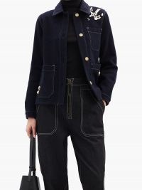 SSŌNE Craft cystal-embellished wool jacket ~ navy topstitch jackets