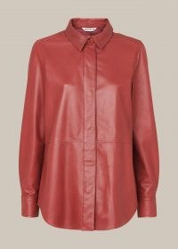 WHISTLES PANELLED LEATHER SHIRT DARK RED ~ luxe shirts