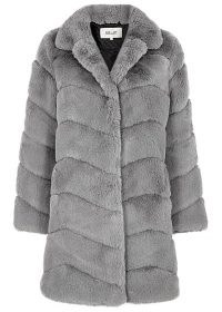 DIANE VON FURSTENBERG Tirzah grey faux fur coat ~ plush chevron detailed winter coats ~ luxe outerwear