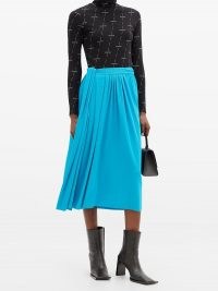 BALENCIAGA Draped ribbed-jersey midi skirt ~ turquoise-blue skirts