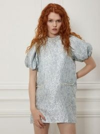 sister jane Speakeasy Puff Sleeve Mini Dress | baby-blue floral jacquard dresses