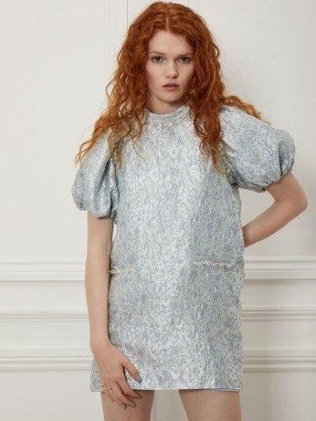 sister jane Speakeasy Puff Sleeve Mini Dress | baby-blue floral jacquard dresses