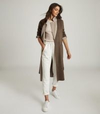 REISS ELYSE WOOL BLEND REVERSIBLE LONGLINE OVERCOAT MINK ~ modern classics ~ tie waist coats