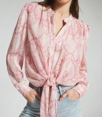 REISS ERICA SNAKE PRINT BLOUSE PINK / front tie waist blouses