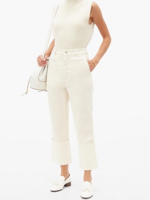 LOEWE Fisherman turn-up cropped-leg jeans in ivory white | light denim | crop hem