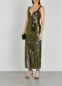 GALVAN Savannah olive sequin dress ~ glittering green plunge front occasion dresses