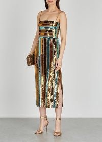 GALVAN Stargaze striped sequin midi dress ~ glamorous sequinned occasionwear ~ party glamour ~ luxe evening dresses