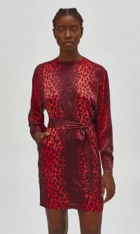 EQUIPMENT GERARDA SILK DRESS RUBY RAGE MULTI – red leopard print dresses