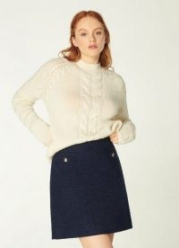 L.K. BENNETT HIGHBURY NAVY TWEED SKIRT ~ classic dark-blue A-line skirts ~ textured fabric