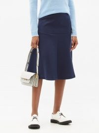 MARNI High-rise cotton-blend jersey midi skirt ~ navy blue fluted hem skirts