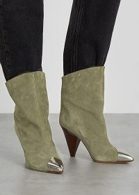 ISABEL MARANT Lapee 100 taupe suede ankle boots ~ silver detail pointed toe ~ cone heels