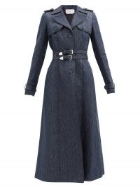 GABRIELA HEARST Karban piped linen-twill trench coat | blue denim-look double belt coats