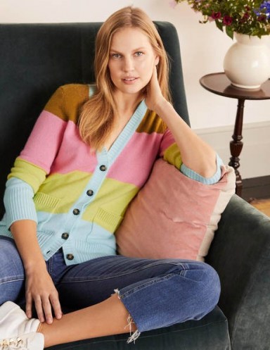 Boden Kew Cashmere Cardigan – Frankincense Stripe | multi coloured striped cardigans